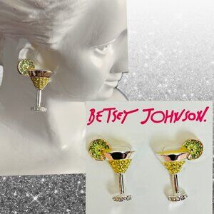 Betsey Johnson Martini Crystal Cocktails with Slice of Lime Drop Stud Earrings